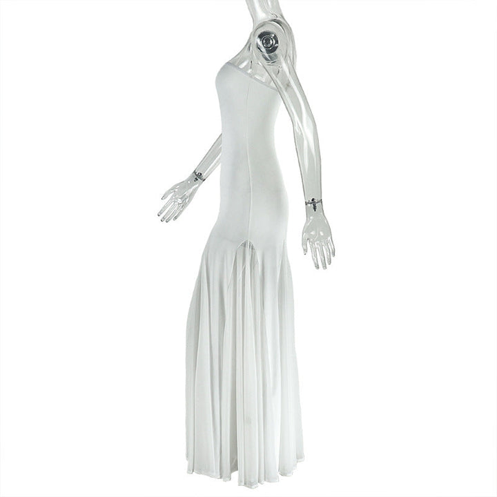 Mesh patchwork solid tube maxi dress  | Festival Outfits Women