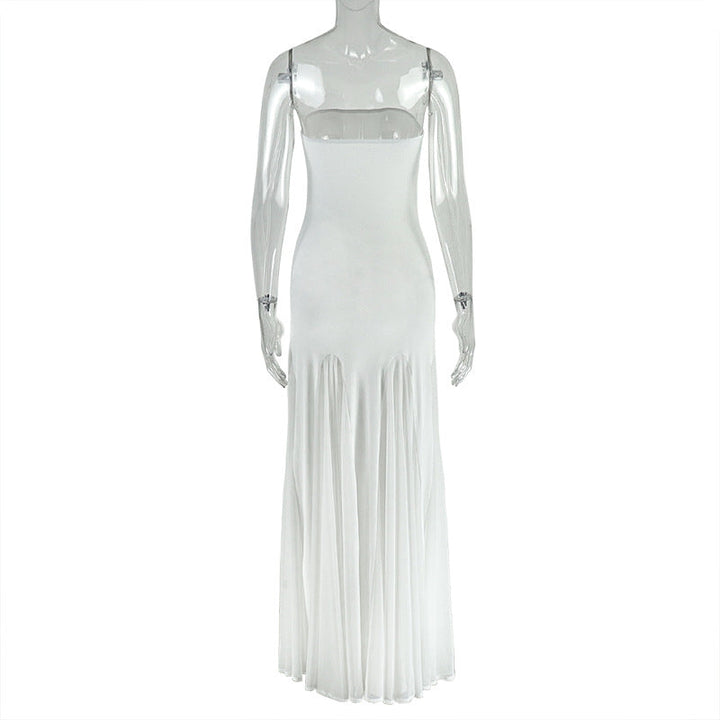 Mesh patchwork solid tube maxi dress  | Festival Outfits Women