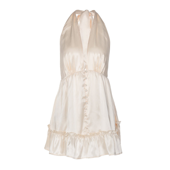 Halter deep v neck satin mini dress  | Festival Outfits Women