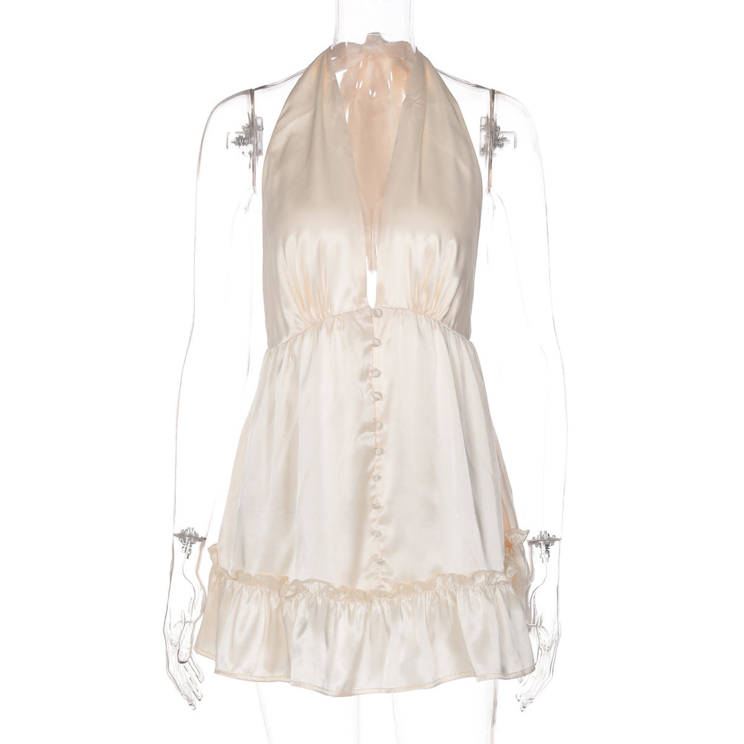 Halter deep v neck satin mini dress  | Festival Outfits Women