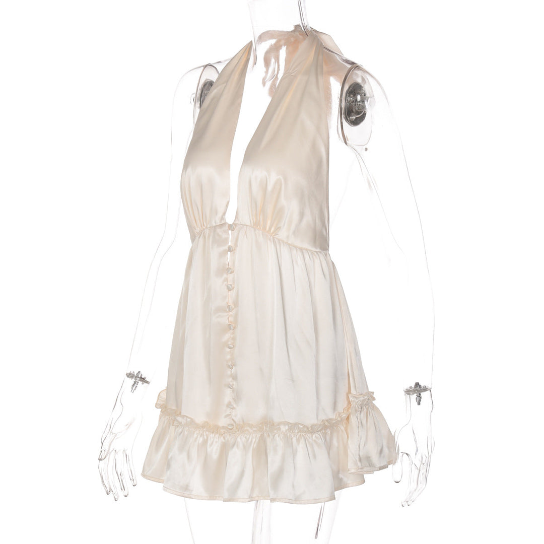 Halter deep v neck satin mini dress  | Festival Outfits Women