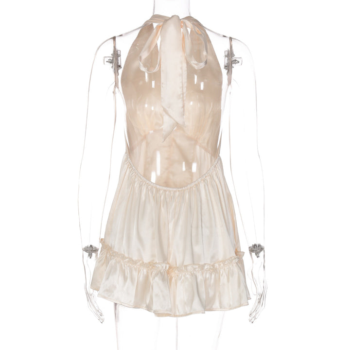 Halter deep v neck satin mini dress  | Festival Outfits Women