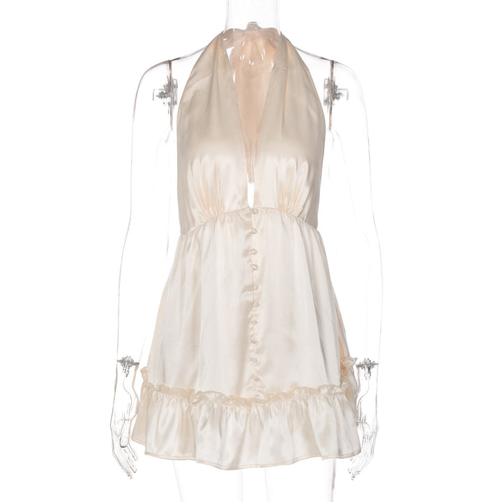 Halter deep v neck satin mini dress  | Festival Outfits Women