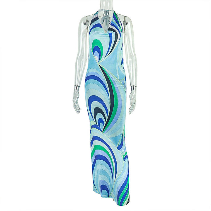 Halter contrast v neck backless maxi dress  | Festival Outfits Women