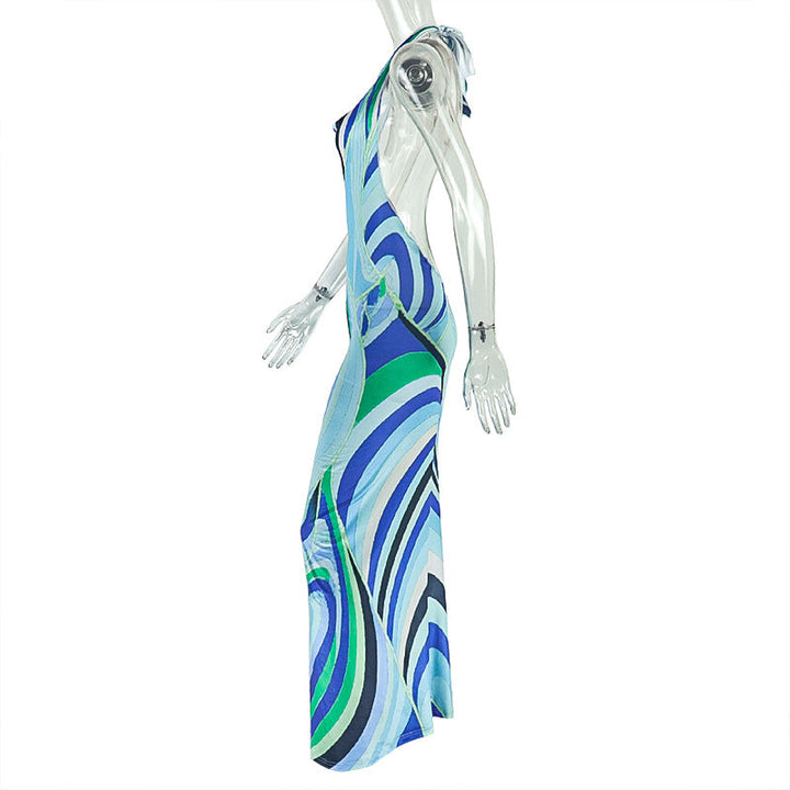 Halter contrast v neck backless maxi dress  | Festival Outfits Women