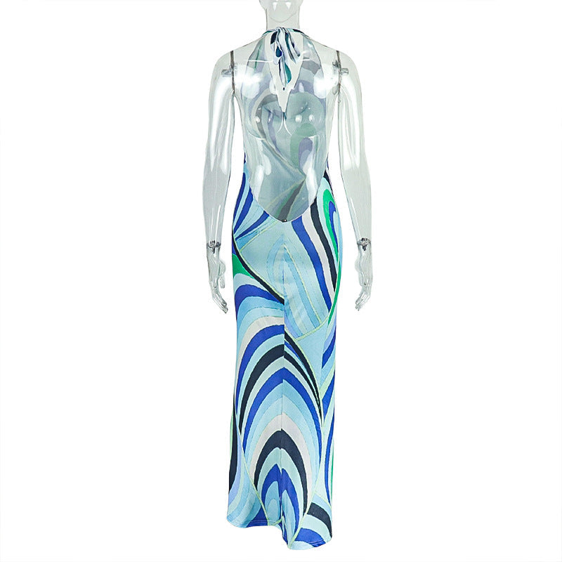 Halter contrast v neck backless maxi dress  | Festival Outfits Women