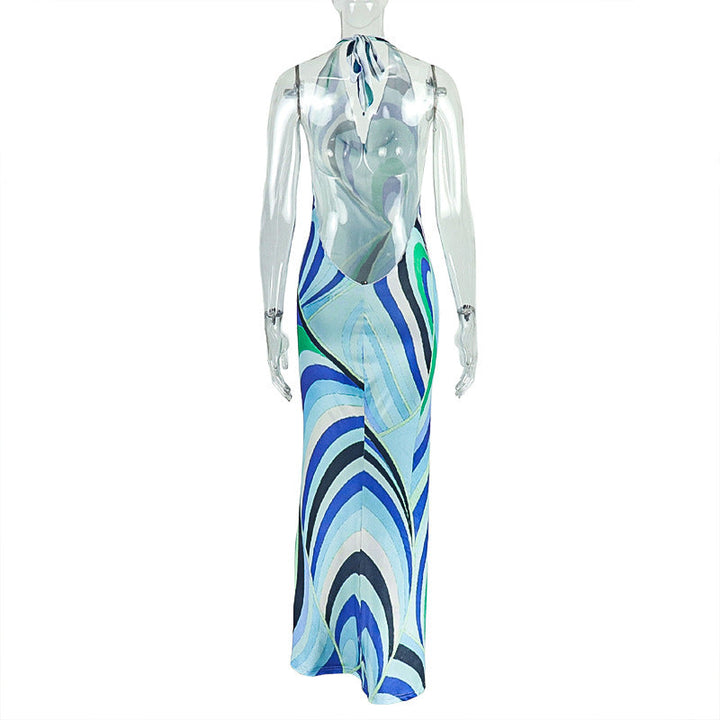Halter contrast v neck backless maxi dress  | Festival Outfits Women