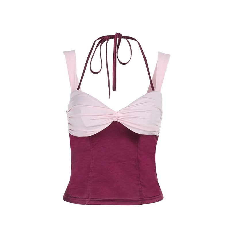 Ruched v neck halter self tie cami top  | Festival Outfits Women