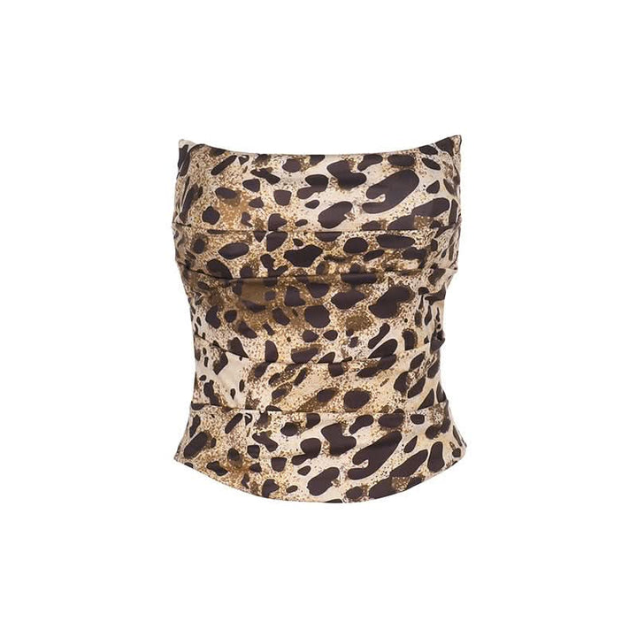 Leopard print pleated backless tube top  | Festival Outfits Women  | Cheetah Print Top
