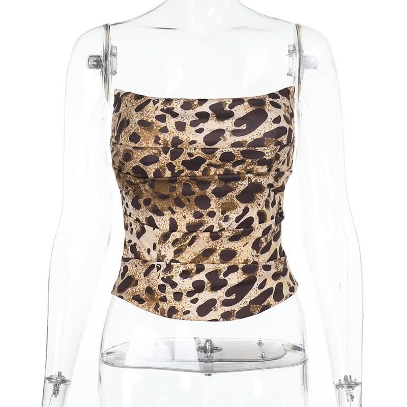 Leopard print pleated backless tube top  | Festival Outfits Women  | Cheetah Print Top