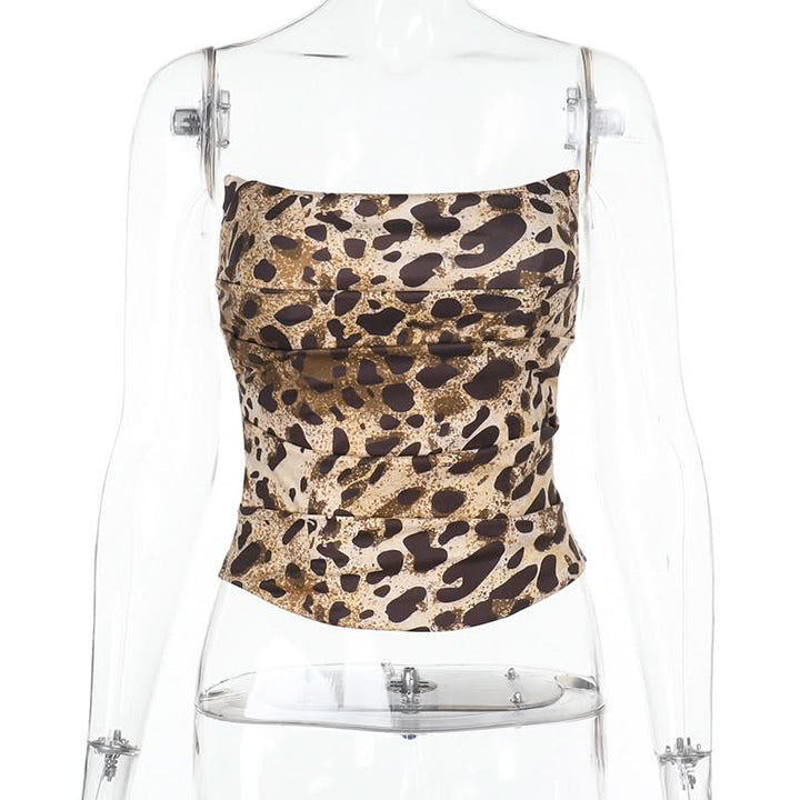 Leopard print pleated backless tube top  | Festival Outfits Women  | Cheetah Print Top