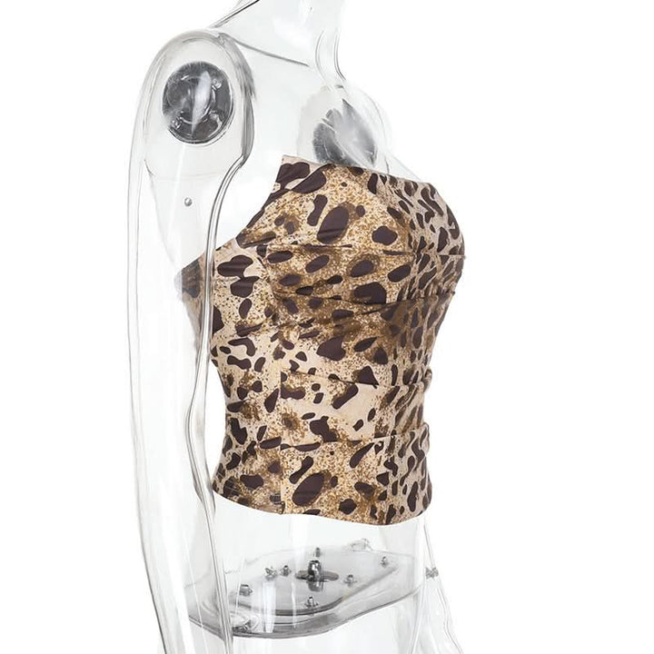 Leopard print pleated backless tube top  | Festival Outfits Women  | Cheetah Print Top
