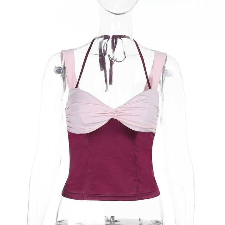 Ruched v neck halter self tie cami top  | Festival Outfits Women
