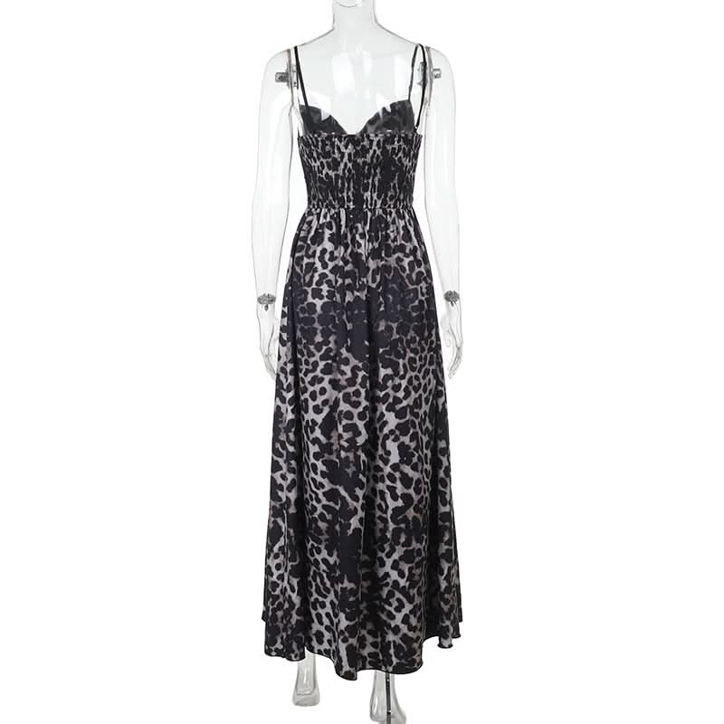 Leopard print v neck smocked cami maxi dress  | Festival Outfits Women