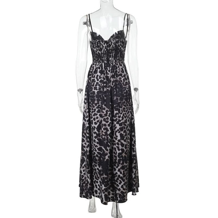 Leopard print v neck smocked cami maxi dress  | Festival Outfits Women
