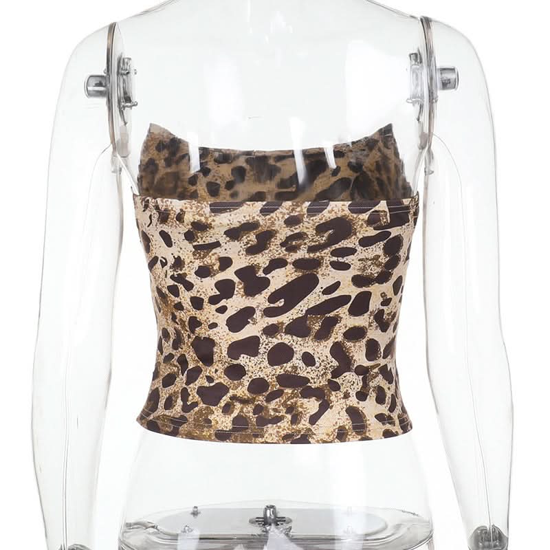 Leopard print pleated backless tube top  | Festival Outfits Women  | Cheetah Print Top