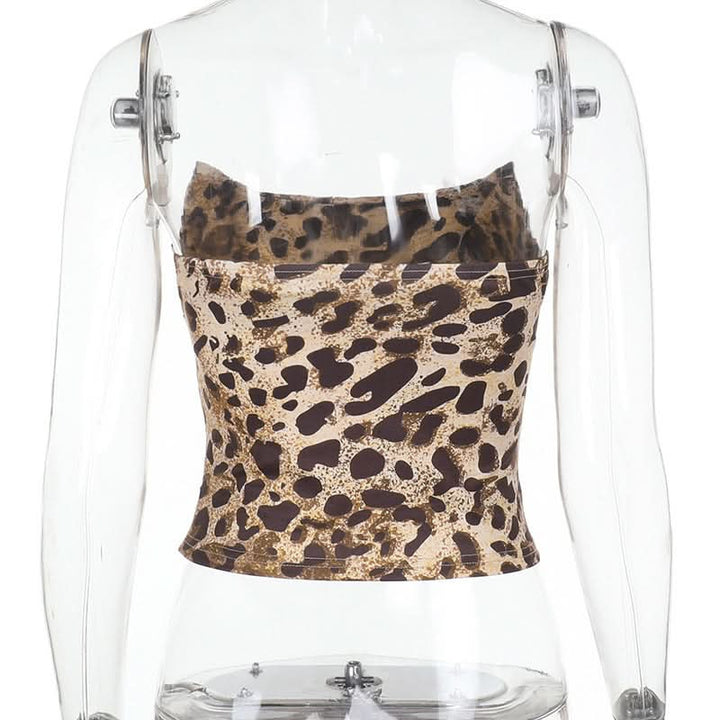 Leopard print pleated backless tube top  | Festival Outfits Women  | Cheetah Print Top