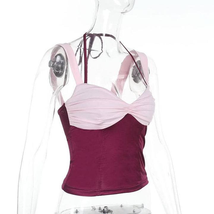 Ruched v neck halter self tie cami top  | Festival Outfits Women