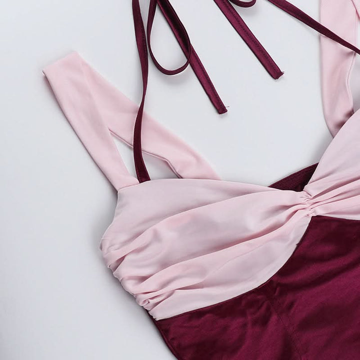 Ruched v neck halter self tie cami top  | Festival Outfits Women