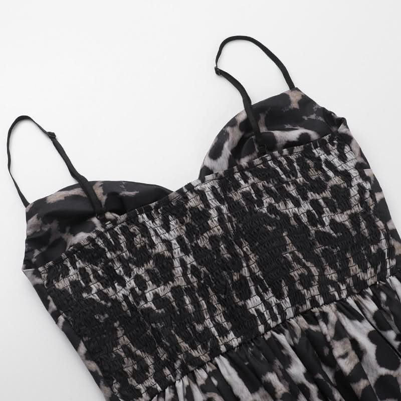 Leopard print v neck smocked cami maxi dress  | Festival Outfits Women