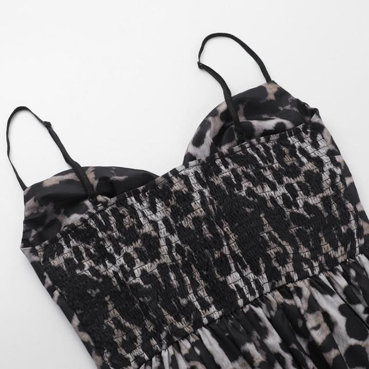 Leopard print v neck smocked cami maxi dress  | Festival Outfits Women