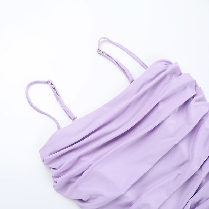 Ruched slit ruffle mesh cami maxi dress  | Festival Outfits Women