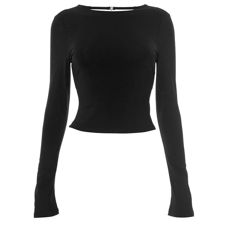 Long sleeve crewneck self tie backless top  | Festival Outfits Women