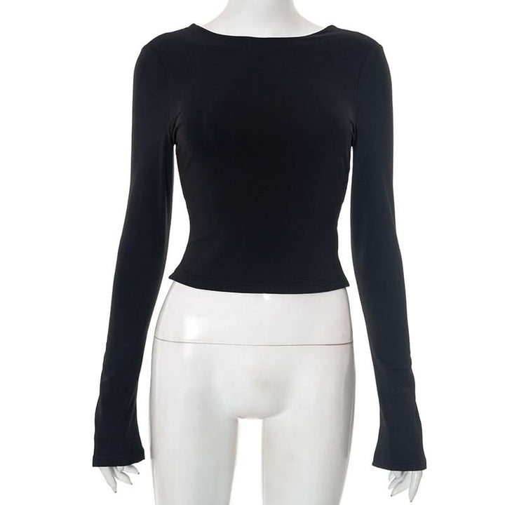 Long sleeve crewneck self tie backless top  | Festival Outfits Women