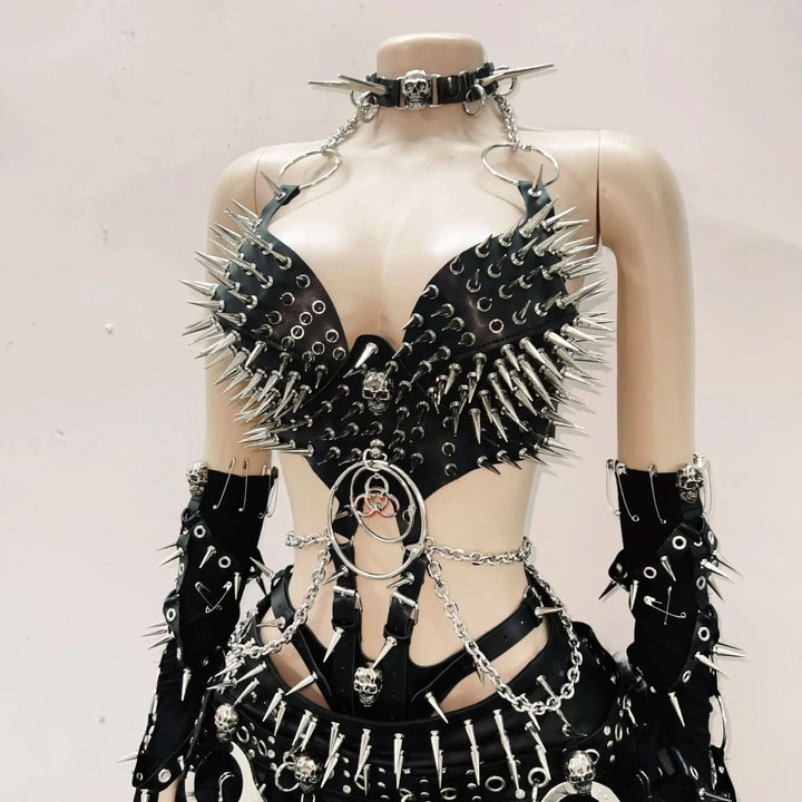 O ring PU leather rivet applique metal chain top  | Festival Outfits Women