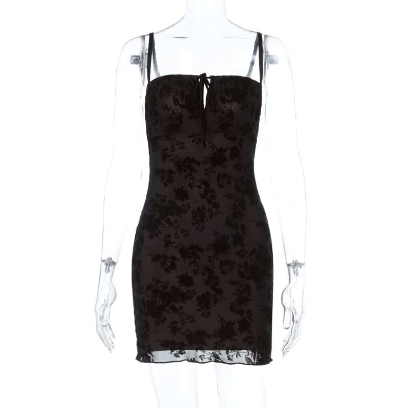 Square neck self tie hollow out print cami cut out mini dress  | Festival Outfits Women