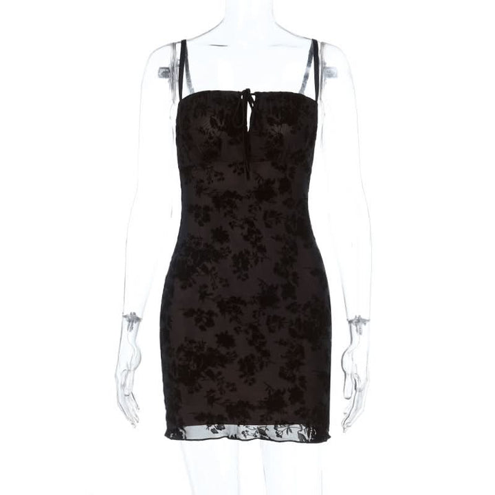 Square neck self tie hollow out print cami cut out mini dress  | Festival Outfits Women