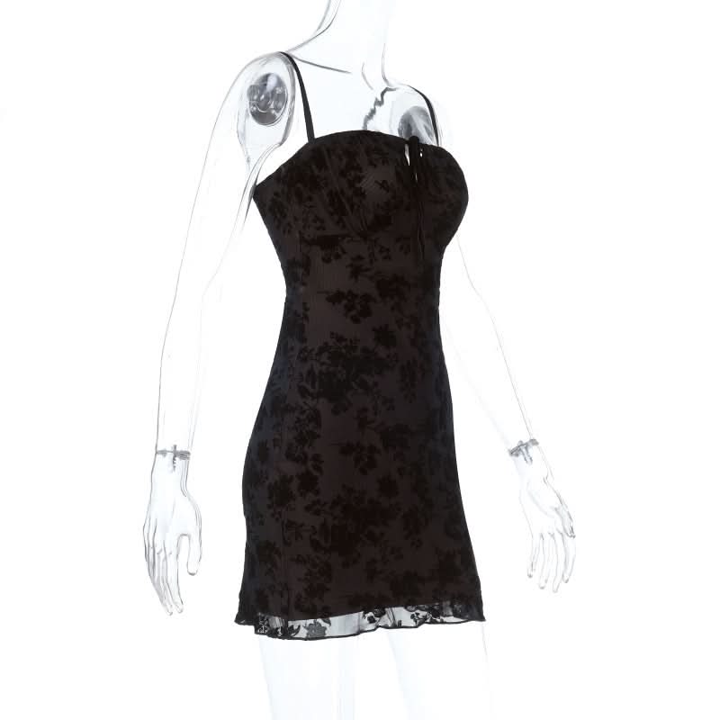 Square neck self tie hollow out print cami cut out mini dress  | Festival Outfits Women
