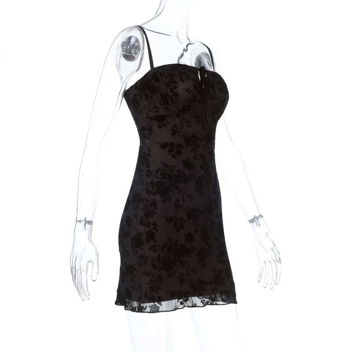 Square neck self tie hollow out print cami cut out mini dress  | Festival Outfits Women