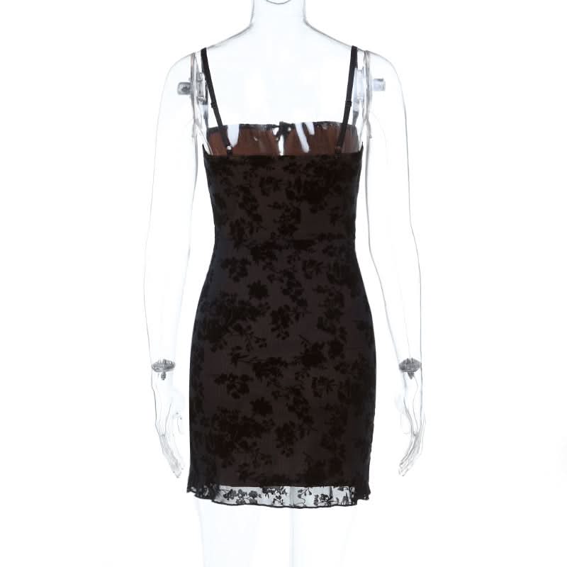 Square neck self tie hollow out print cami cut out mini dress  | Festival Outfits Women