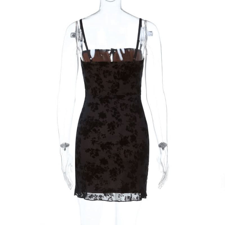 Square neck self tie hollow out print cami cut out mini dress  | Festival Outfits Women