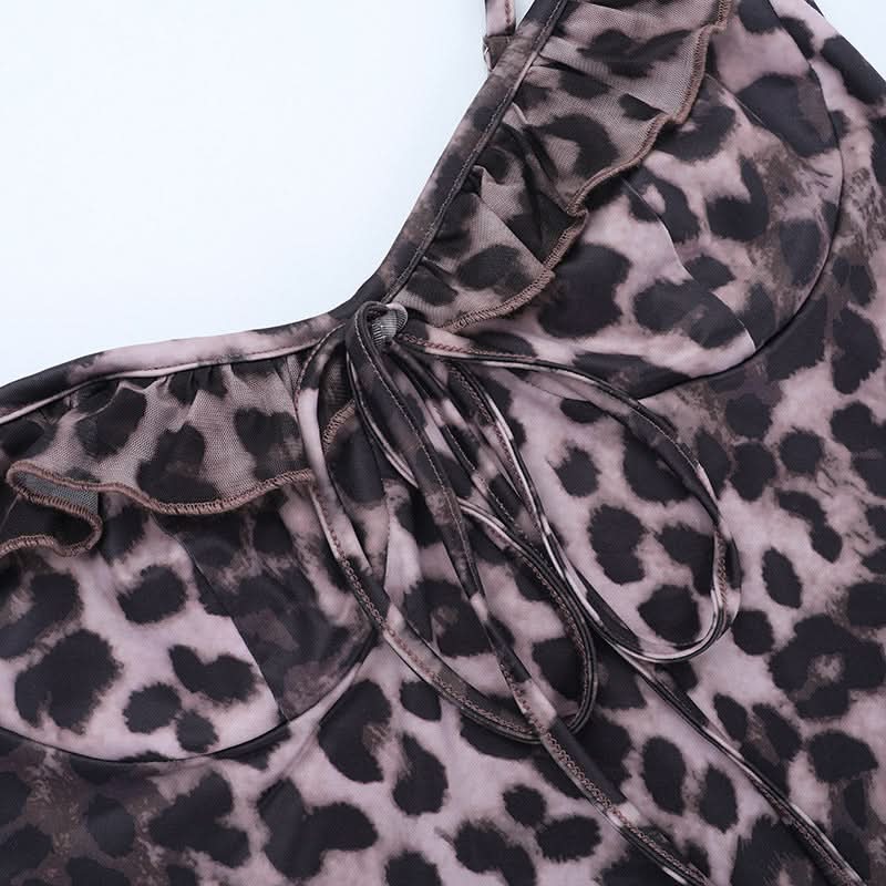 Leopard print ruffle self tie v neck maxi dress  | Festival Outfits Women