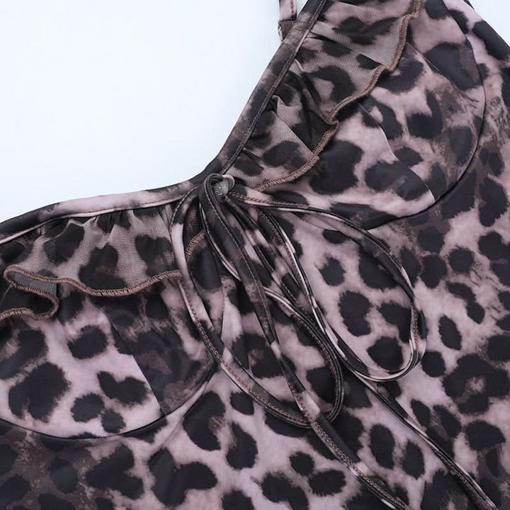 Leopard print ruffle self tie v neck maxi dress  | Festival Outfits Women