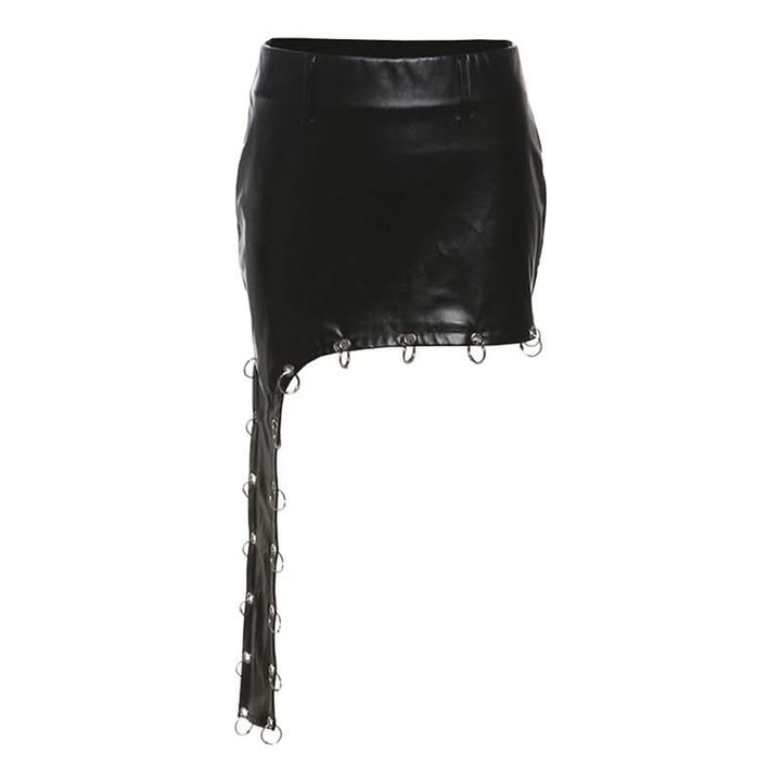 Irregular o ring PU leather hollow out cut out mini skirt Cargo Mini Skirt  | Festival Outfits Women