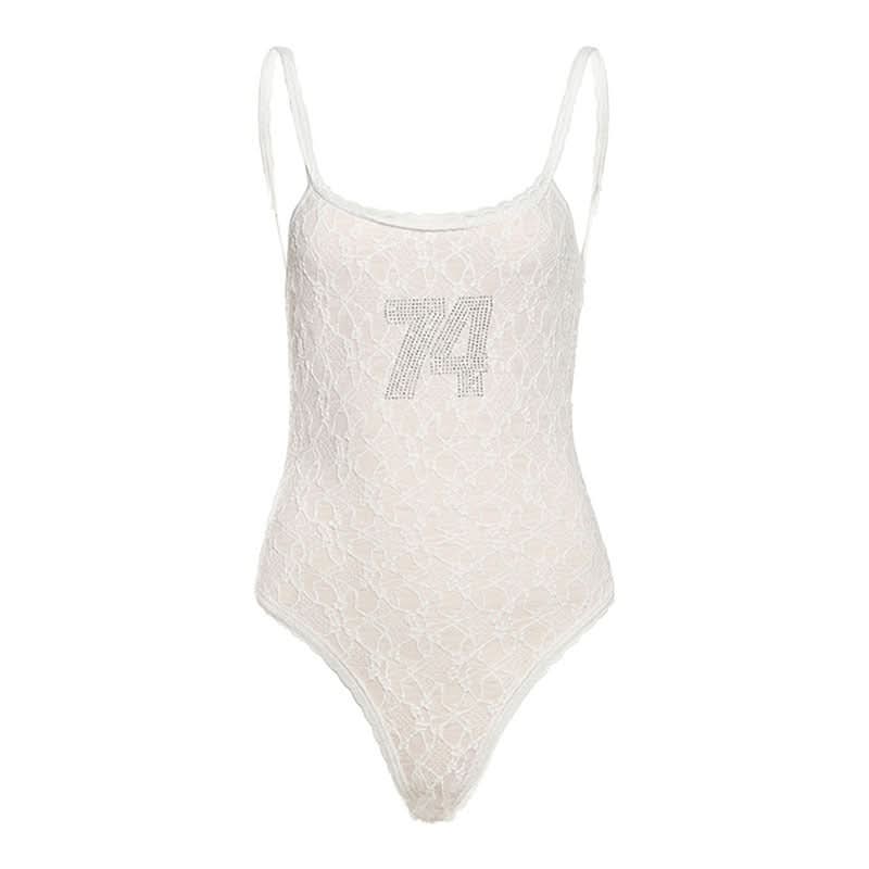 Lace u neck button beaded cami bodysuit  | Festival Outfits Women