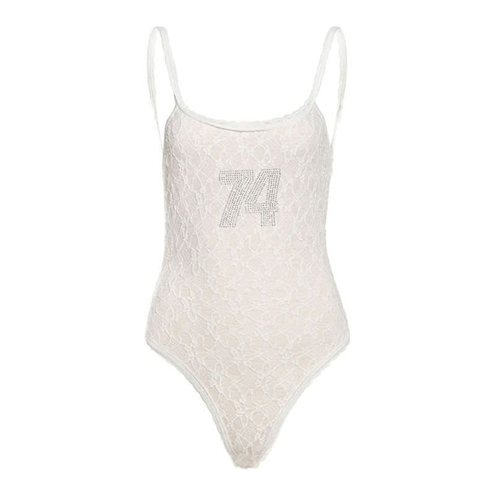 Lace u neck button beaded cami bodysuit  | Festival Outfits Women
