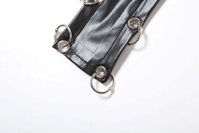 Irregular o ring PU leather hollow out cut out mini skirt Cargo Mini Skirt  | Festival Outfits Women