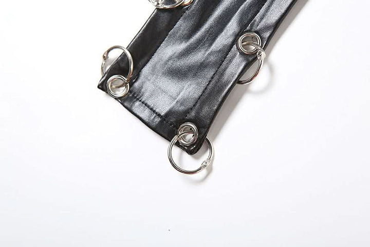 Irregular o ring PU leather hollow out cut out mini skirt Cargo Mini Skirt  | Festival Outfits Women