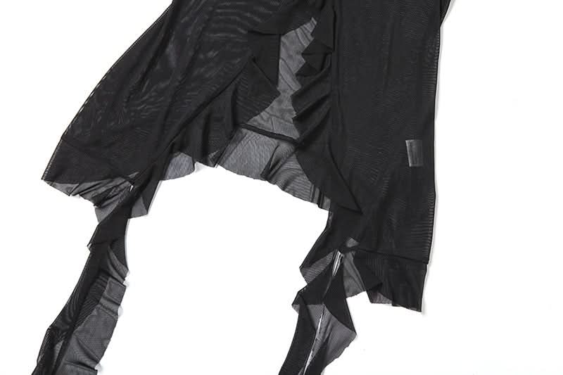 Mesh ruffle self tie v neck halter top  | Festival Outfits Women