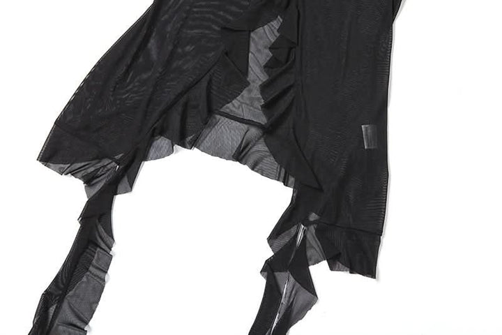 Mesh ruffle self tie v neck halter top  | Festival Outfits Women