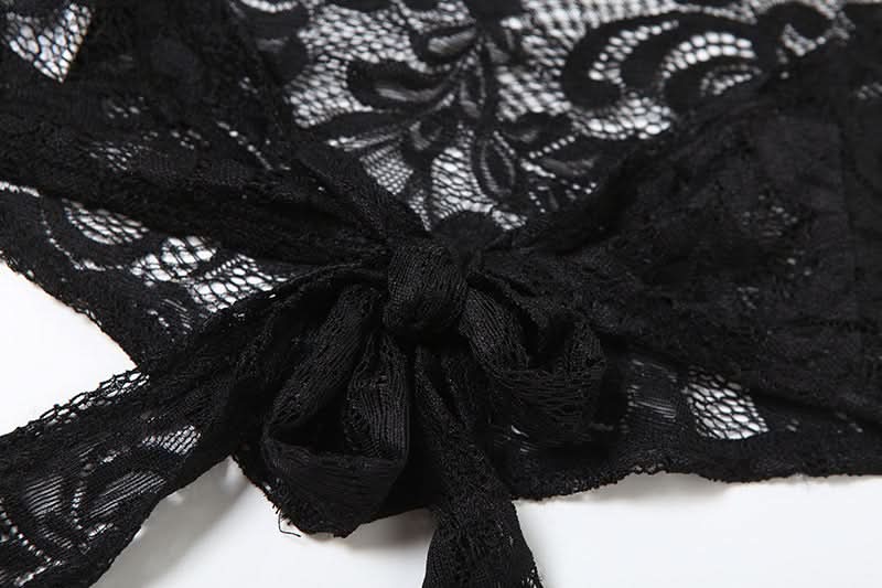 Lace see through halter self tie mini skirt set  | Festival Outfits Women