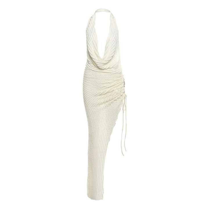 Cowl neck halter ruched slit irregular midi dress  | Festival Outfits Women