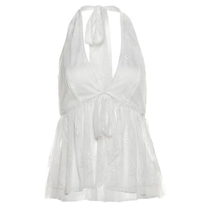 Halter self tie v neck lace backless top  | Festival Outfits Women