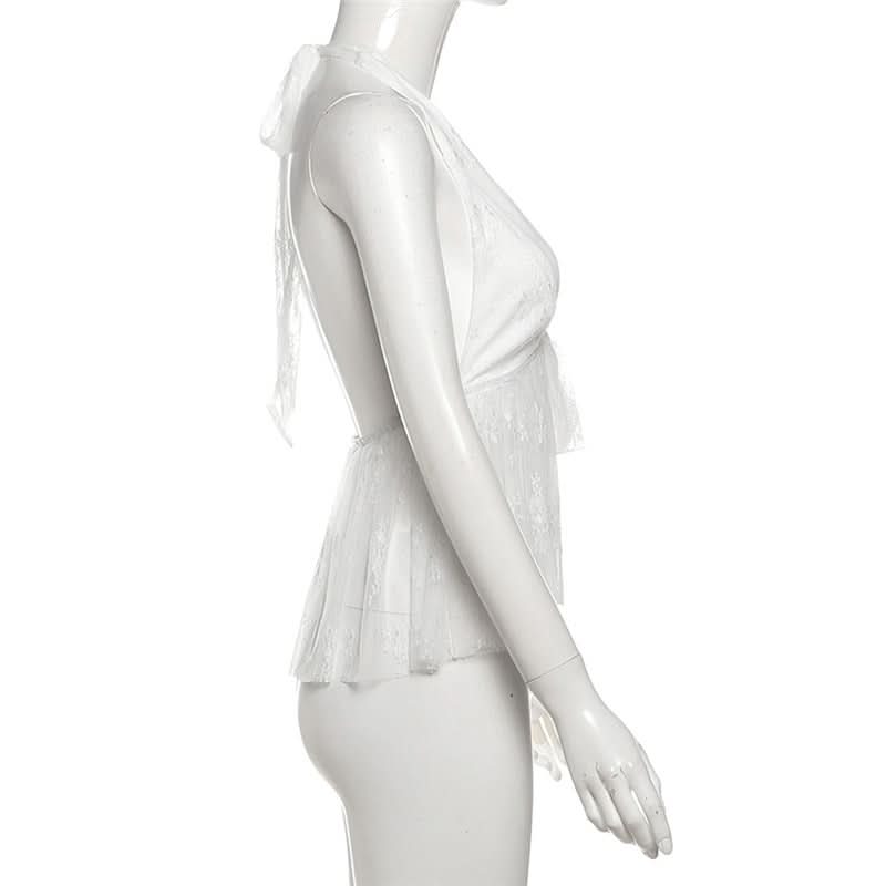 Halter self tie v neck lace backless top  | Festival Outfits Women