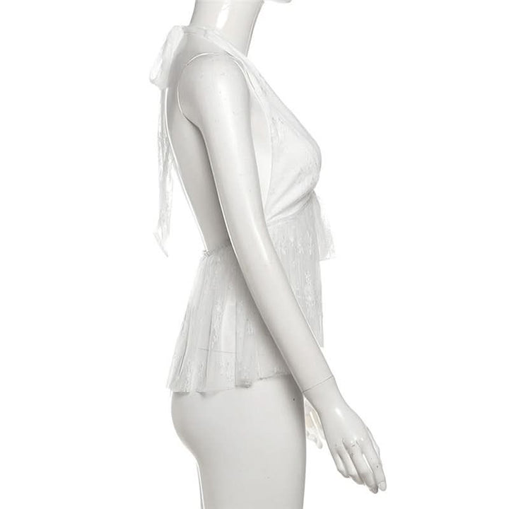 Halter self tie v neck lace backless top  | Festival Outfits Women