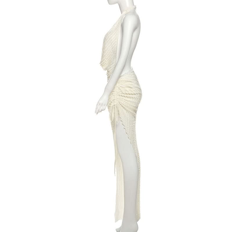 Cowl neck halter ruched slit irregular midi dress  | Festival Outfits Women